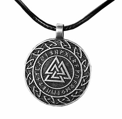 Asgard Crafted Circular Horn Valknut Symbol Pendant & Chain