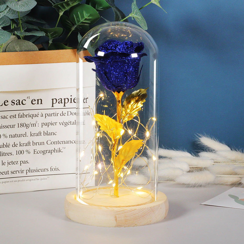 Valentines' Day Gift Eternal Rose Flowers LED Light in Glass Cover