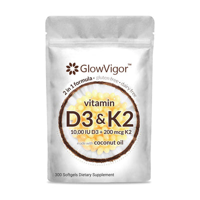 GlowVigor 2-in-1 Vitamin D3 K2 Supplement Softgel - 300 Pcs