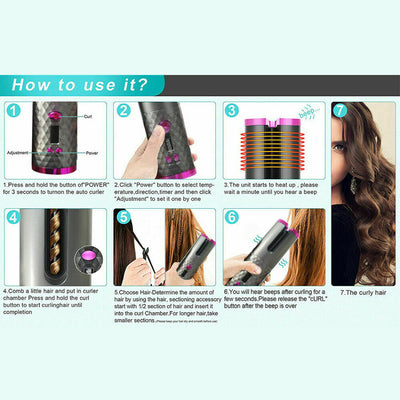 Electric LCD Display Automatic Rotating Cordless Hair Curler