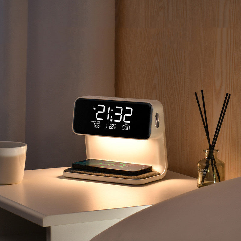 Creative 3-in-1 Bedside Lamp, Wireless Phone Charger, LCD Screen Alarm Clock