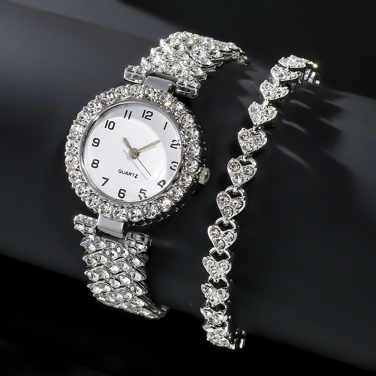 Luxury Fashion Women's Watch Set, Silver Strap, Ladies Quartz Wristwatch & Alloy Bracelet