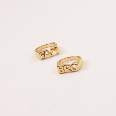 Letter Seal Titanium Steel Plating 18K Gold Ring