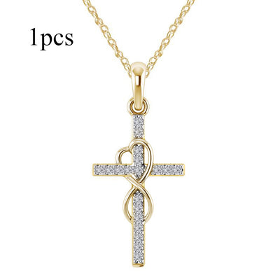 Alloy Pendant with Diamond and Eight-character Cross Necklace