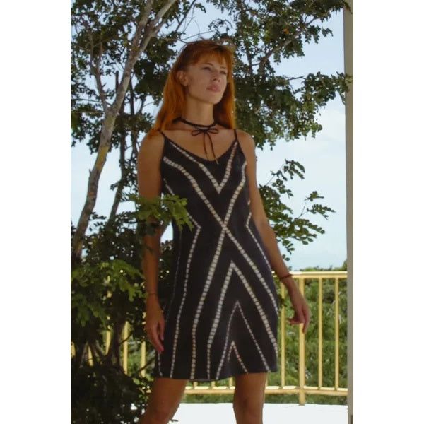 Silk Slip Dress In Striped Shibori