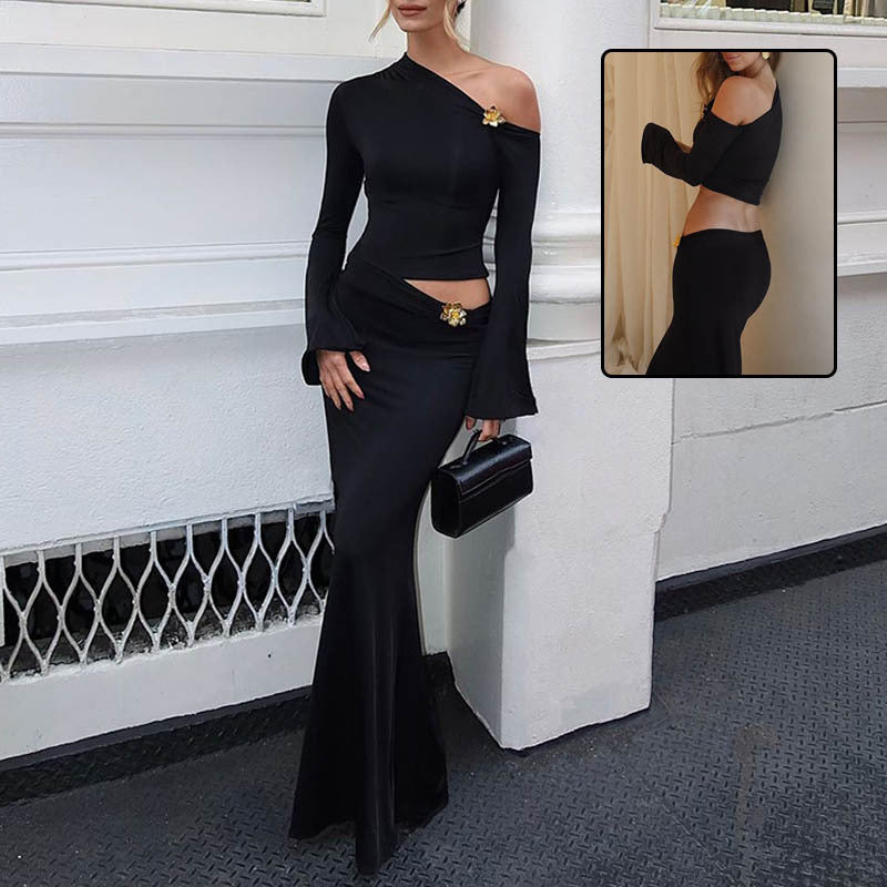 Sexy Slim Oblique Shoulder Skirt Suit