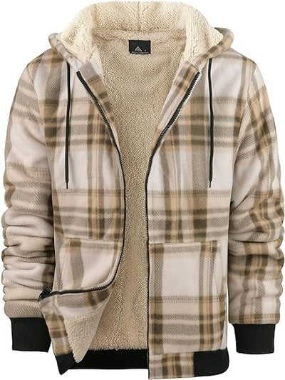 Men's Plaid Print Hooded Zip-Up Cotton-padded Winter Jacket