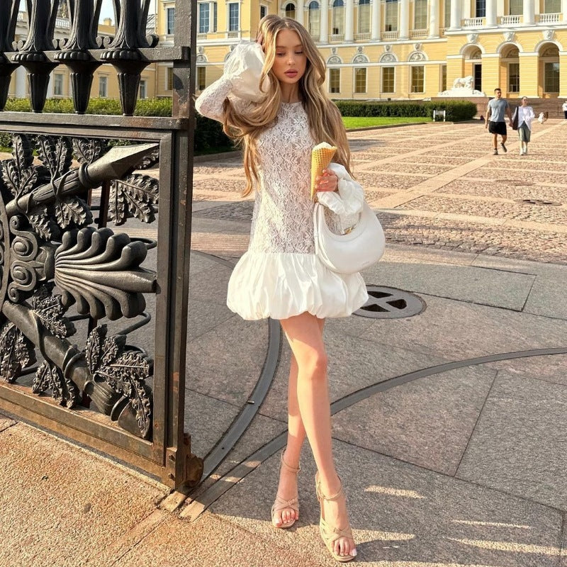 Women's Fashion Long Sleeve See-through Lace Dress