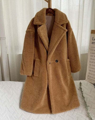 Lapel Lamb Fleece Coat with Pockets Faux Fur