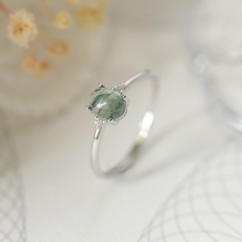 S925 Silver Green Moss Ring