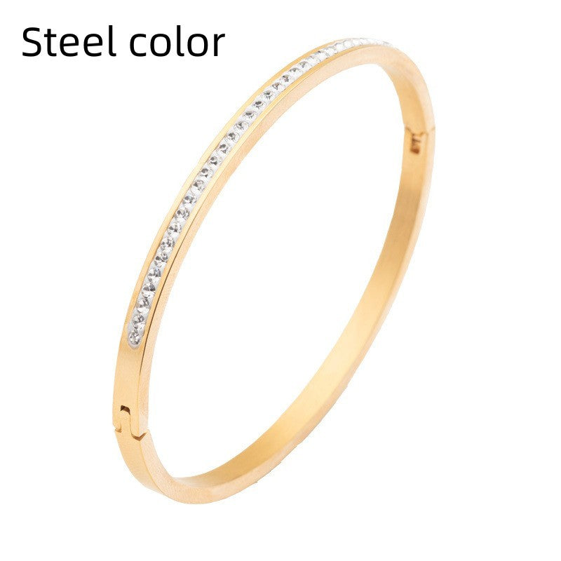 Single Row Stainless Steel Bracelet with Diamond Opening