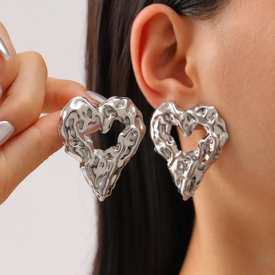 New Pleated Lava Hollow Heart-shaped Earrings