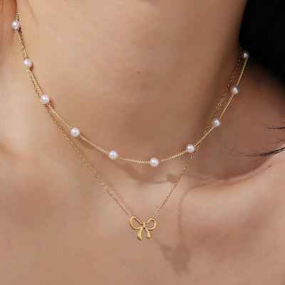 Simple Pearl Double Layer Choker Fashion Gold Color Necklace