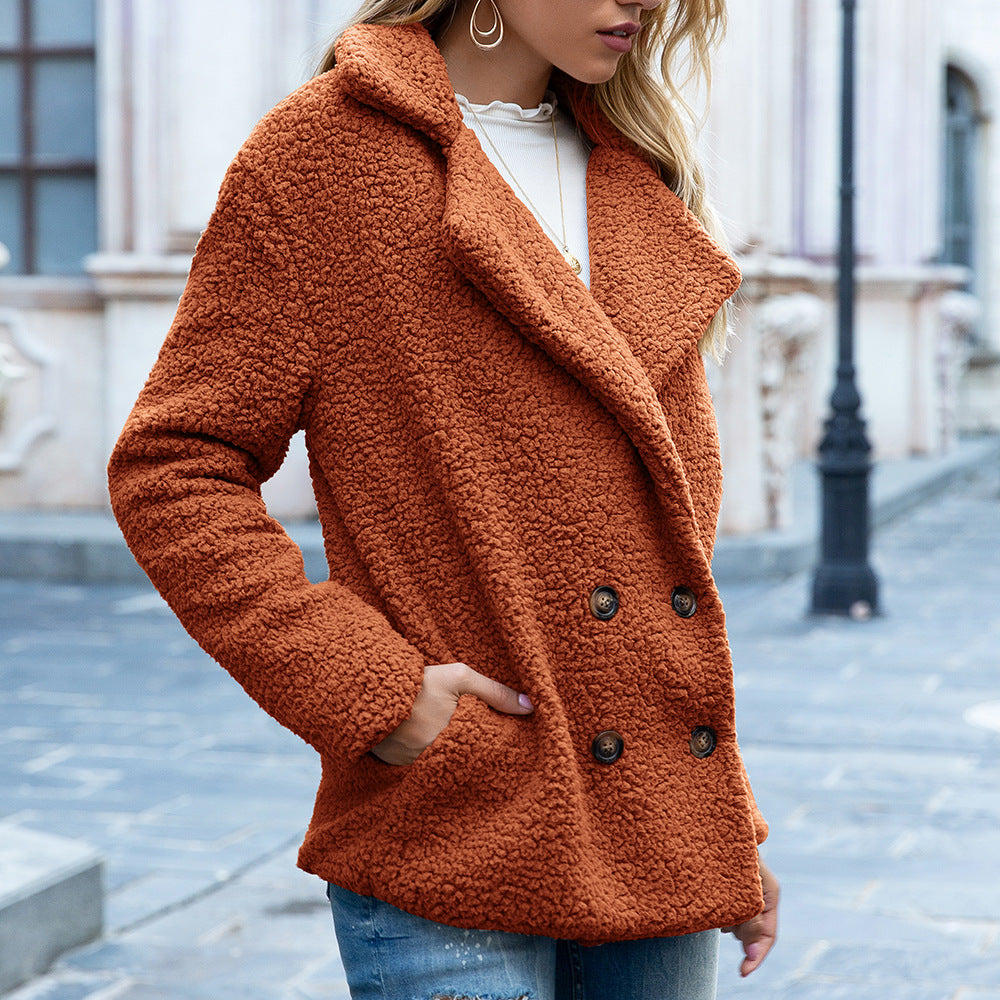 Loose Lapel Fluffy Winter Button Jacket