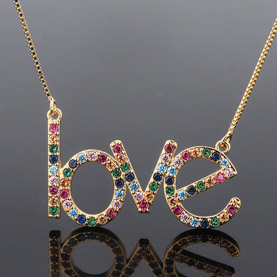 Colorful Zircons Letter LOVE Necklace