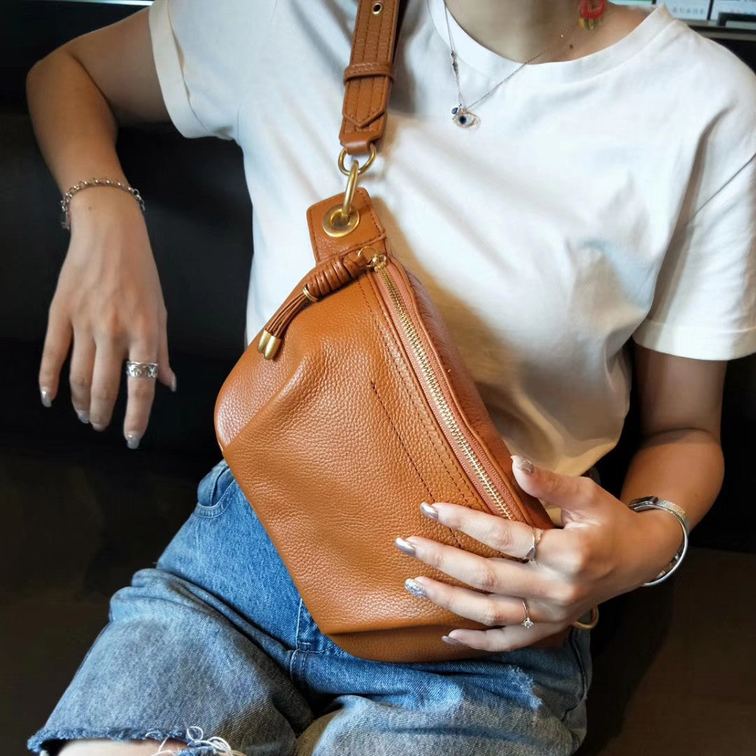 Trendy Top Layer Cow Leather Wide Shoulder Strap Messenger Bag