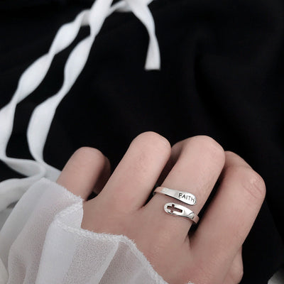 English Letter Hollow Belief Fashion Ring