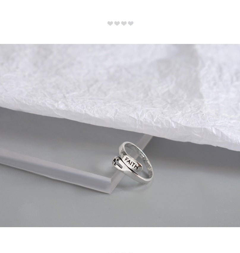 English Letter Hollow Belief Fashion Ring