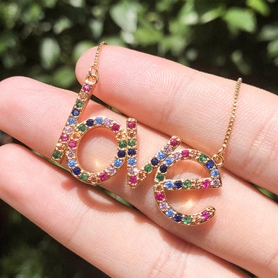 Colorful Zircons Letter LOVE Necklace