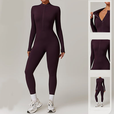 Warm Zipper Long-sleeved Jumpsuit, Yoga, Fitness, Sports Pants Breathable Bodysuit