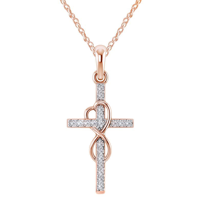 Alloy Pendant with Diamond and Eight-character Cross Necklace