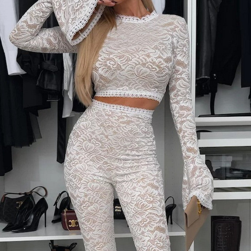 Long Sleeve Lace Slim Fit Two-piece Suit