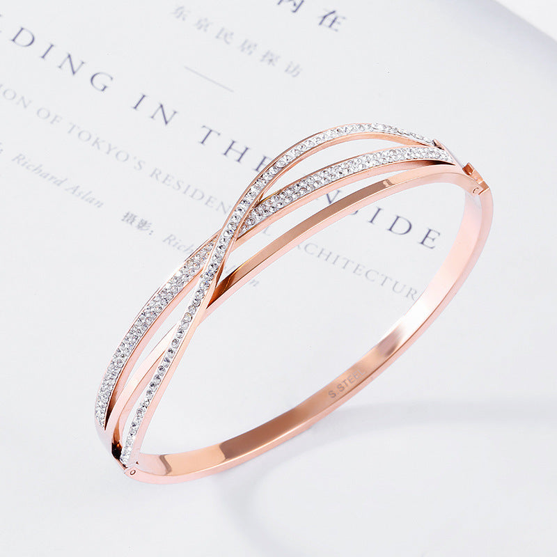 Geometric Diamond-Studded Titanium Steel Bracelet, Real Gold In The Rose Gold Furnace, No Fading Bracelet