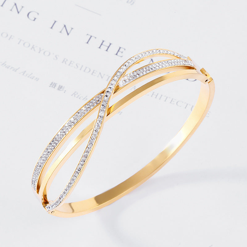 Geometric Diamond-Studded Titanium Steel Bracelet, Real Gold In The Rose Gold Furnace, No Fading Bracelet