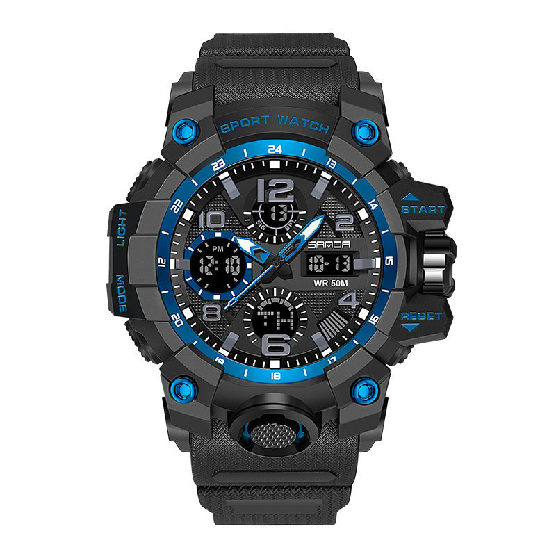 Dual Display Quartz Sports Multi-Function Waterproof Wristwatch