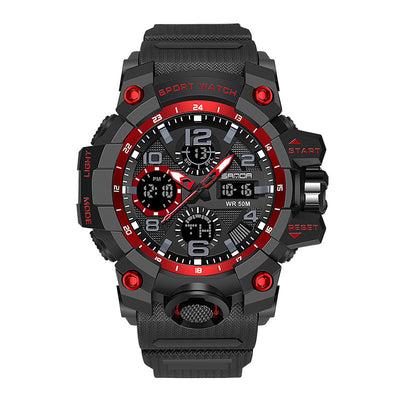 Dual Display Quartz Sports Multi-Function Waterproof Wristwatch