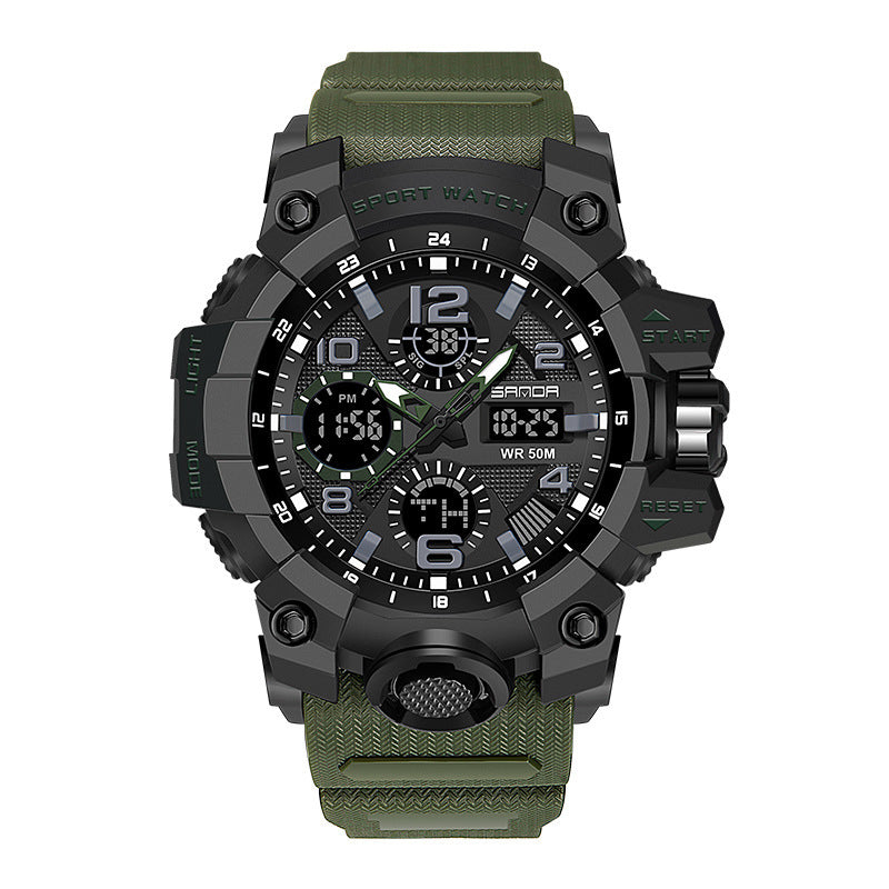 Dual Display Quartz Sports Multi-Function Waterproof Wristwatch