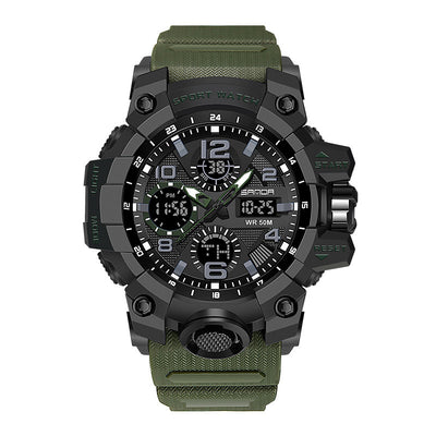 Dual Display Quartz Sports Multi-Function Waterproof Wristwatch