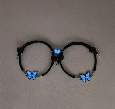 Fashion Blue Luminous Butterfly Necklace Bracelet Set for Glow In The Dark