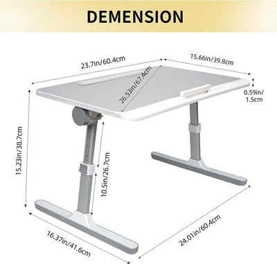 Laptop Desk with LED Light and Drawer, Adjustable Stand for Bed, Sofa, Study, Reading