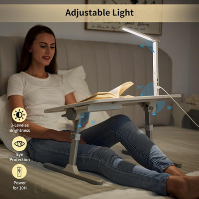 Laptop Desk with LED Light and Drawer, Adjustable Stand for Bed, Sofa, Study, Reading