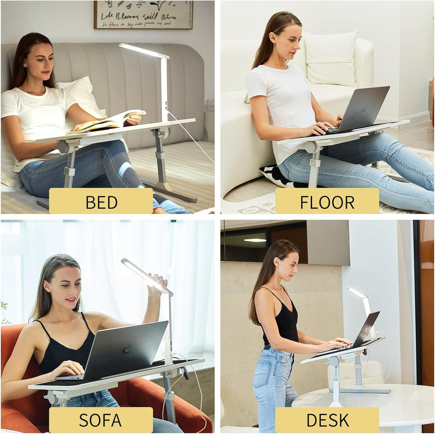 Laptop Desk with LED Light and Drawer, Adjustable Stand for Bed, Sofa, Study, Reading