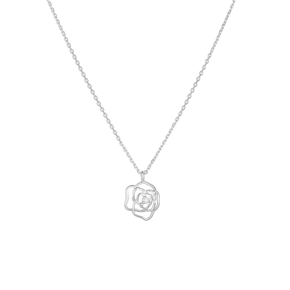 French Retro Hollow Rose Sterling Silver Necklace