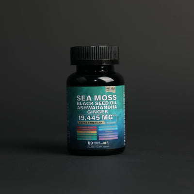 Sea Moss 7000mg Black Seed Oil Vitamin D3 Vitamin C with ACV Chlorophyll Manuka Elderberry Dandelion Yellow Dock