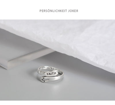 English Letter Hollow Belief Fashion Ring