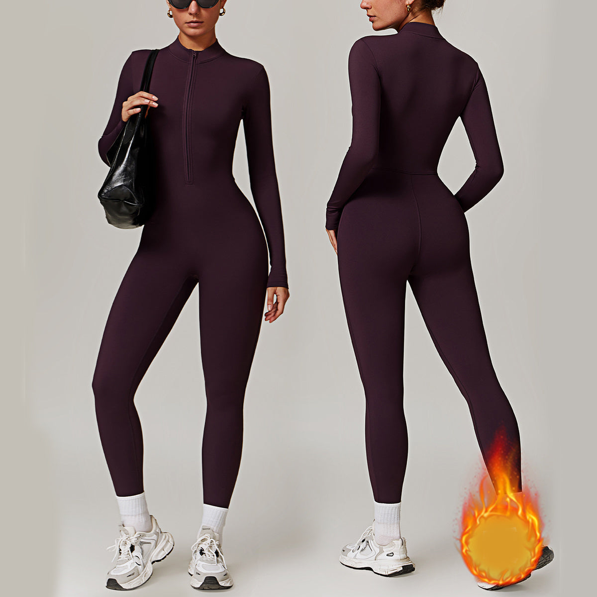 Warm Zipper Long-sleeved Jumpsuit, Yoga, Fitness, Sports Pants Breathable Bodysuit