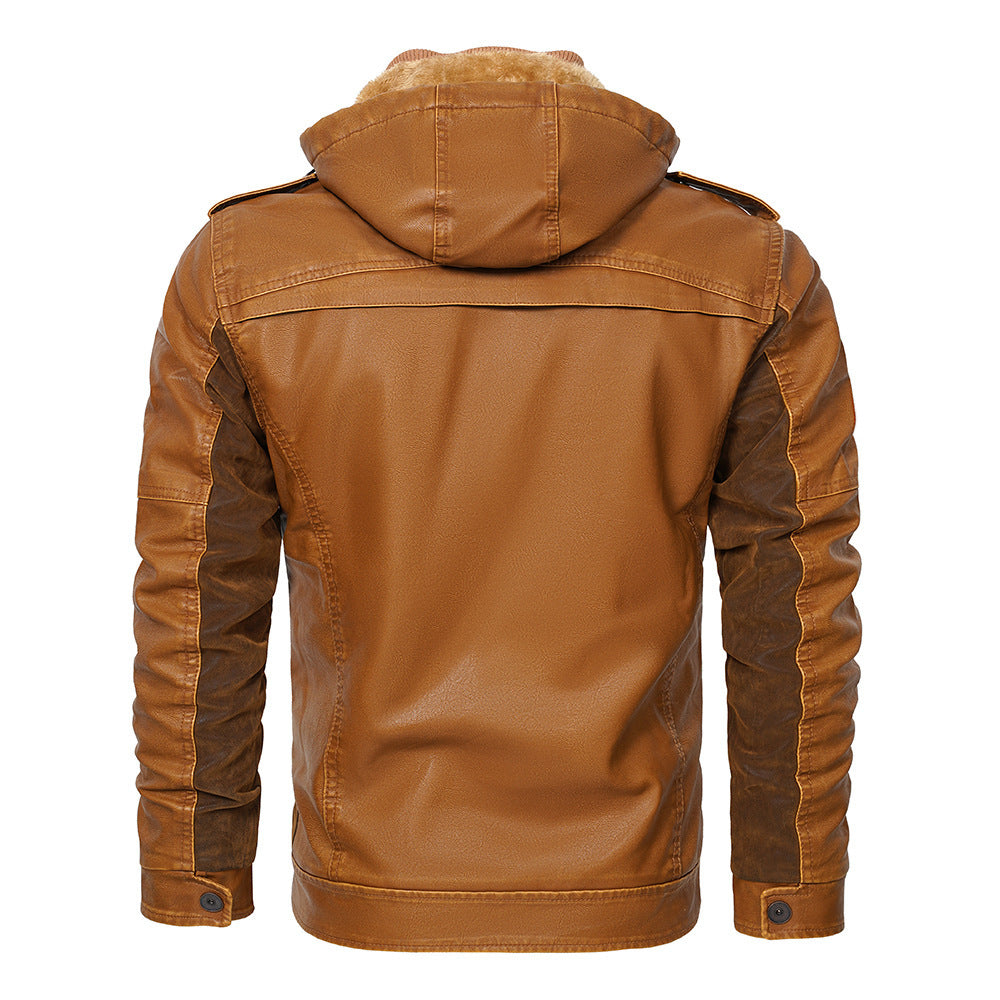 Hooded Leather Winter Fleece Padded Coat