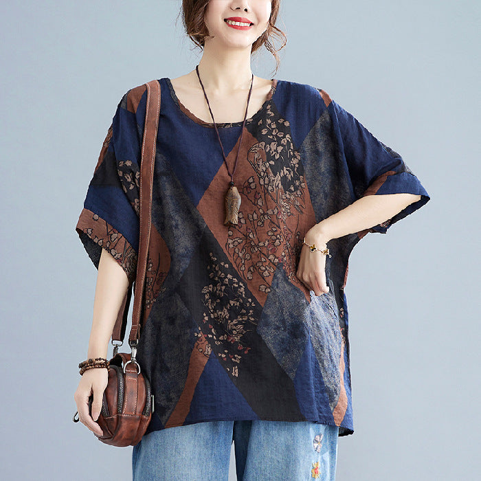 Loose Round Neck Printed Short-sleeved T-shirt Top