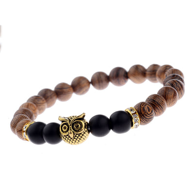 Owl frosted stone lifeline wood grain bracelet