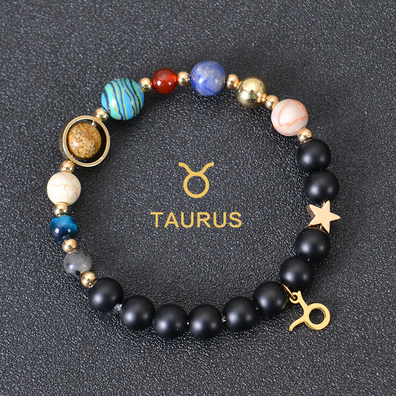 Eight Planets Twelve Constellations Frosted Stone Beaded Bracelet