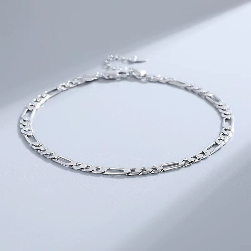 Sterling Silver S925 Anklet Figaro Bracelet Hip Hop Child and Mother