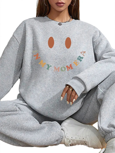 Casual Long Sleeve Colorful Smile Printed Round Neck Pullover