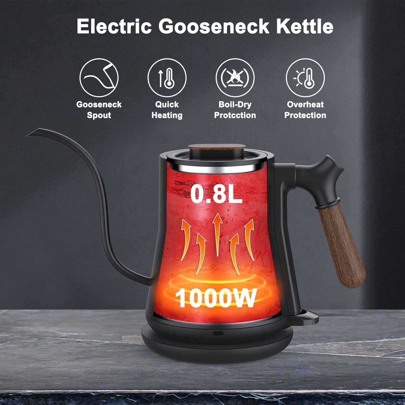 Gooseneck Electric Kettle, Pour Over Coffee, Hot Water Tea Kettle