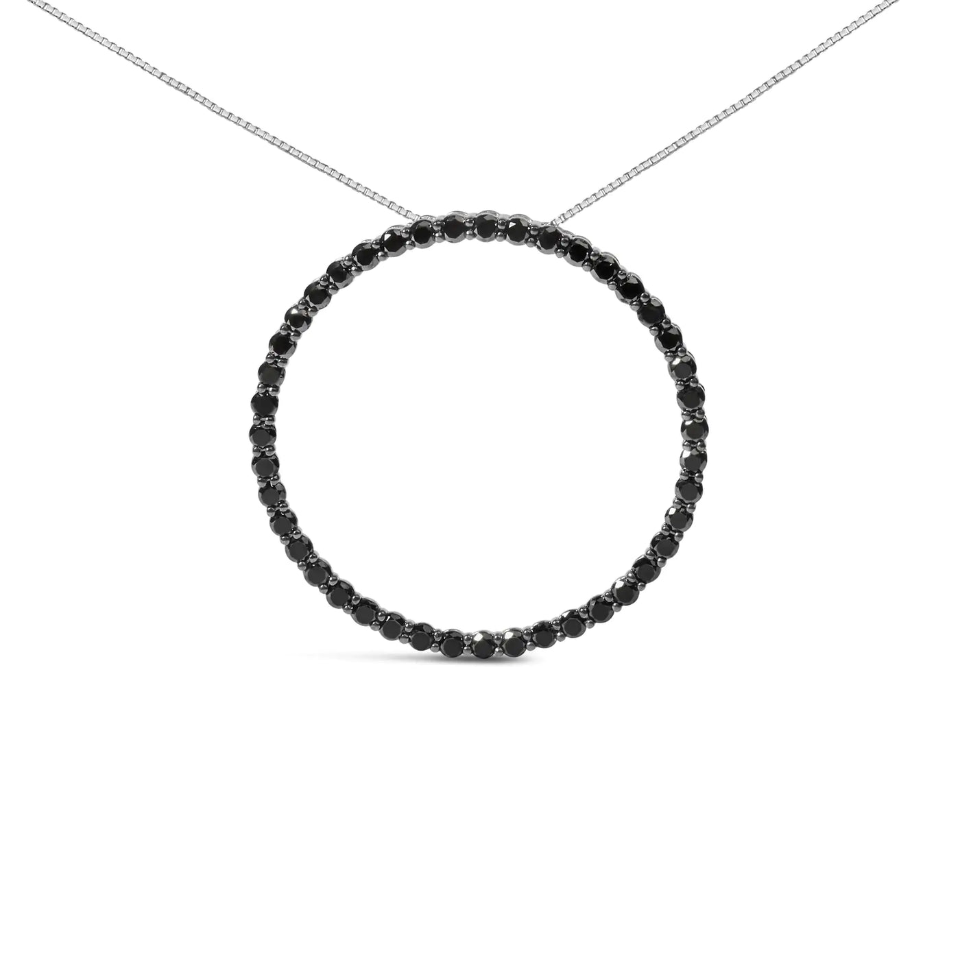 Sterling Silver .925 Black Diamond 3.0 Cttw Open Hoop Circle 18" Pendant Necklace