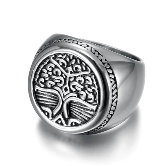 Asgard Handcrafted Stainless Steel Celtic Tree Of Life Circular Ring