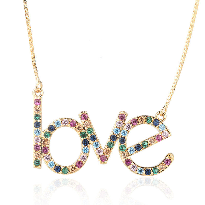 Colorful Zircons Letter LOVE Necklace